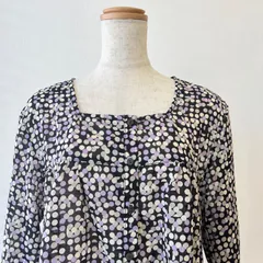 昭和レトロ ブラウス 黒 紫色 丸柄 ドット柄