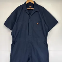 古着 ディッキーズ Dickies 半袖つなぎ オールインワン ワーク 作業着 ワンポイントロゴ 大きいサイズ ジップ XLR  ネイビー メンズ