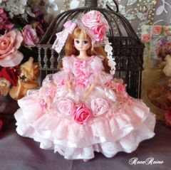 雛祭りセール★ロマンスミディー 薔薇の花園のスウィートピンク・フリルドールドレス豪華4点セット
