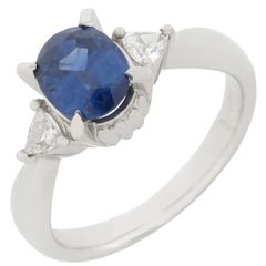 リング 指輪 ブルーサファイア ダイヤリング Pt900 サファイア プラチナシルバー ブルー 青  9.5号【中古】