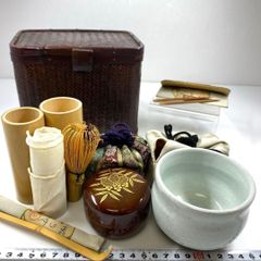 未使用 茶道具 桑手付 鵬雲斎好写 青海波 煙草盆5点 火入 灰吹 煙管