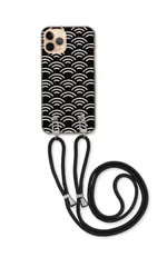 iPhone 17 ProMAX アイフォン17プロマックス スマホケース ショルダーストラップ 紐 付き 青海波 和柄 模様 パターン シンプル かわいい おしゃれ かっこいい ブラック カラー01