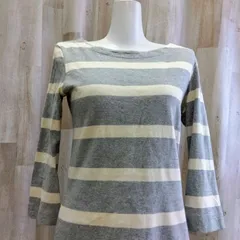 UNIQLO ユニクロ ボーダー 七分袖トップス S グレー×ホワイト ボートネック