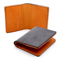 二つ折り財布　本ヌメ革　ブラック×キャメル　カード札のみ収納　送料無料