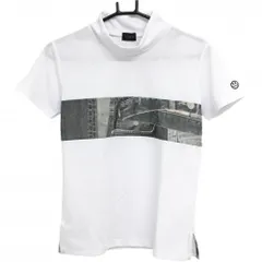 ★特価★【超美品】エドウィンゴルフ 半袖ハイネックシャツ 白×ネイビー 一部デニム柄 袖ミニワッペン レディース S ゴルフウェア EDWIN GOLF