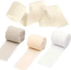 GTM Smith フレッジリボン ロール 切りっぱなし フリンジ シフォン 布 オーガンジー( ホワイト系)