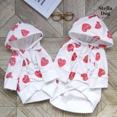 【閉店セール60%OFF】ハートデザインパーカー　薄手　ホワイト　白　犬服　ドッグウェア　ペット服