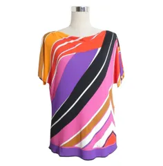 美品 EMILIO PUCCI エミリオプッチ カットソー ブラウス トップス 半袖 サテン 総柄 レーヨン×シルク マルチカラー サイズI44 レディースのサムネイル