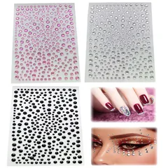 【数量限定】ピンク) 黒 アクセサリーパーツ(透明 ハンドメイド 手芸用品 多種多様 DIY用 携帯電話飾り用 デコパーツ ダイヤモンド 円形 フェイスシール ジュエリーシール 3枚セット ラインストーンステッカー Coollooda