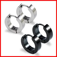 【人気商品】Yesallwas フープピアス リングピアス メンズ レディース 4個セット ブラック シルバー 2色 ステンレス イヤーカフ シンプル 両耳分 セット (A)