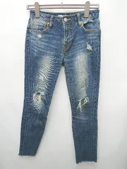 ◇ Θ AZUL BY MOUSSY ダメージ　カットオフ　スキニー デニム ジーンズ パンツ サイズ23 ネイビー レディース P  【1410230005154】