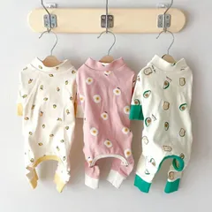 犬服 ゆるいイラストの裏起毛パジャマ ( 小型犬 中型犬用 )  つなぎ 秋冬服 チワワ トイプードル ミニチュアダックスフント 柴犬