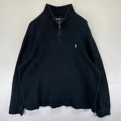 古着 ポロバイラルフローレン Polo by Ralph Lauren スウェット セーター ニット ハーフジップ ワンポイントロゴ刺繍 XXL  ブラック メンズ