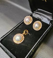 K18⭐︎ダイヤ付きマベパールアクセサリーセット　12mm