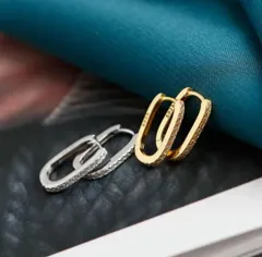 0039【ホースシュー】フープピアス　馬蹄　ダイヤ　おしゃれ　S925　ゴールド　トレンド　シルバー925　シンプル　流行り　人気