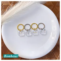 名入れ　ミニスクエアチャーム　スクエア　クリア　キーホルダー　キーリング　ギフト