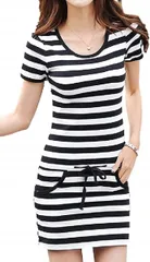 emu's mimi(エムズ ミミ) ボーダーワンピース ミニ 半袖 ウエスト 切り替え レディース( ブラック,  XL)