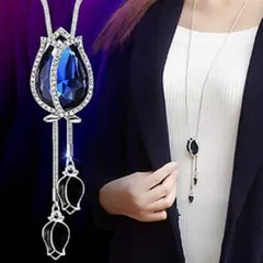 新品◆キラキラ青チューリップ◆豪華CZダイヤ◆ロングネックレス◆上品◆パーティー