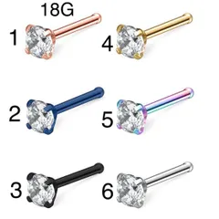 2個 18G CZダイヤ 4mmジュエル ストレート鼻ピアス