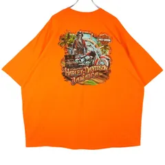 ビッグサイズ！5XL！ハーレーダビッドソンHARLEYDAVIDSON半袖TシャツバイクTモーターサイクルBIKE海賊pirateパイレーツJAMAICAジャマイカ両面プリントオレンジvintageヴィンテージ40302
