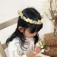 ドライフラワー×プリザーブドフラワー ベビー花冠 / パールグレー×カスタードイエロー / 甘くてビターな花かんむり / フラワークラウン11