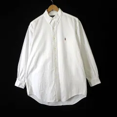 ラルフローレン RALPH LAUREN YARMOUTH ヴィンテージ 90s シャツ ボタンダウン オックスフォード コットン ポニー ロゴ 刺繍 長袖 L-XL 白 ホワイト