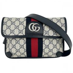 グッチ ウエストバッグ ユニセックス ベルトバッグ ボディバッグ かばん 鞄 メンズ レディース GUCCI 674081 GGスプリームキャンバス レザー ネイビー 紺 シルバー金具 美品【中古品】