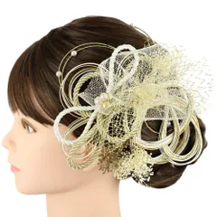 髪飾り 成人式 水引 振袖 前撮り 袴 花 カスミソウ 7点セット 白 ゴールド 組紐 リボン レース 造花 パール ビーズ トレンド No.12-0799