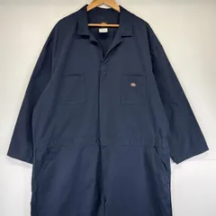 古着 ディッキーズ Dickies 長袖つなぎ 大きいサイズ オールインワン ワーク 作業着 ワンポイントロゴ ジップアップ 4XLR  ネイビー メンズ