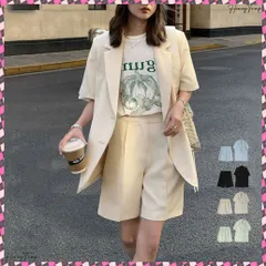 送料無料 半袖ジャケット ショートパンツ セット夏 レディース 薄手テーラードジャケット 春夏ライトアウター ハーフパンツ セットアップ 韓国アンサンブル 大人カジュアル 2点セットおしゃれ オフィスカジュアル 通勤通学着やせ夏服