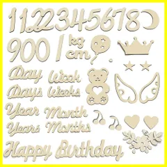 SPKURICP 木製 レターバナー 40枚セット 月齢フォトグッズ ニューボーンフォト ウッドレター 月齢カード マンスリーカード 記念日フォト 撮影道具 記念写真 出産祝い 成長記録 プレゼント 誕生日