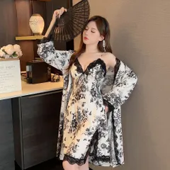 ☆ Bブラックフラワー ☆ Mサイズ ☆ ナイトウェア 2点セット nightwear925o2 ルームウェア レディース おしゃれ 部屋着 ナイトウェア パジャマ 寝巻き ネグリジェ 2点セット ガウン ワンピース キャミソール パット付き 薄手