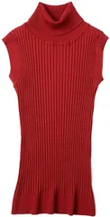 Haberry(ハベリィ) タートルネック ノースリーブ リブニット セーター ハイネック トップス レディース(レッド,  Free Size)
