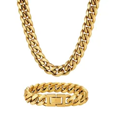 【特価商品】【セット】KRKC&CO 喜平ネックレス＆ブレスレット メンズ 幅12mm マイアミキューバンチェーン 18k ゴールド キヘイ HIPHOP プレゼント 誕生日 誕生日 ギフト クリスマス