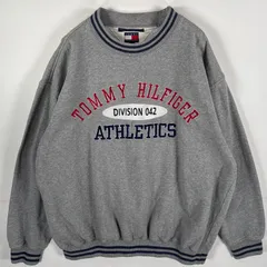 古着 90's/90年代 トミーヒルフィガー TOMMY HILFIGER スウェット ブランドロゴ刺繍 肉厚 リブ付き トレーナー L  グレー メンズ