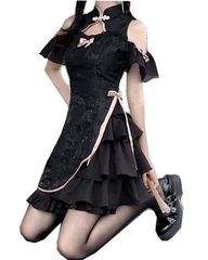 新品 【ニャンコの爪】チャイナドレス セクシー コスプレ ロリータ服 ワンピース 黒い 白い コスチューム ドレス 可愛い かわいい 仮装 (S 黒い)