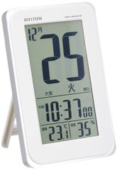 リズム(RHYTHM) 目覚まし時計 電波時計 電子音アラーム 温度 湿度 日めくり カレンダー 六曜 ライト付き 白 12.8x8.2x2.3cm 8RZ139SR03
