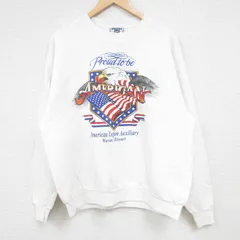 L/古着 リー Lee 長袖 スウェット メンズ 90s Proud To Be AMERICAN イーグル 星条旗 クルーネック 白 ホワイト 24sep12 中古 スエット ト