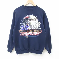 M/古着 長袖 スウェット メンズ 90s MLB ニューヨークヤンキース クルーネック 紺 ネイビー メジャーリーグ ベースボール 野球 25apr21 中