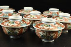 九谷焼 栄喜堂 赤絵 金彩 色絵 茶道具 九谷 陶磁器 和食器 茶碗6-6
