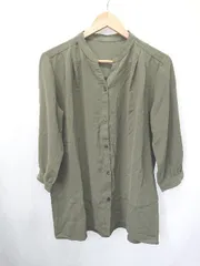 ◇ ⊂ SHOO LA RUE シューラル 無地　ゆったりシルエット 長袖 ノーカラーシャツ サイズL カーキ系 レディース E  【1411130007231】