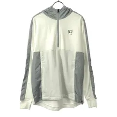 アンダーアーマー ロゴプリント トレーニング 長袖 ハーフジップ パーカー L ホワイト×グレー UNDER ARMOUR スポーツ サイドジップ付き 裏メッシュ プルオーバー メンズ