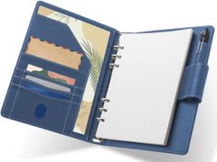 システム手帳 高級PVCレザー カバー A5 6穴 リング 【日本ブランド公認】ネイビー バインダー リングノート ルーズリーフ式 メモ帳 収納ポケット搭載 ビジネスオフィス用品 【商標取得済】 (ネイビー)
