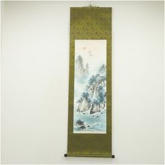 骨董品】掛け軸 水墨画 山水画 滝・岩・木（作者不詳）茶道具 飾物