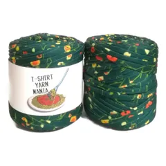 新品 T-SHIRT YARN MANIA Tシャツヤーン 約45ｍ×2玉 tシャツヤーン 花柄 ボタニカル柄 レアカラー ミックスカラー ファブリックヤーン 手芸 ハンドメイド 編み糸 2玉セット (グリーン小花)
