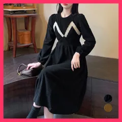 【スタッフおすすめ！】 コーデュロイワンピース レイヤード風秋冬 デートワンピース黒/ハイウエスト着やせ/韓国ファッション 大人可愛い ロングワンピース 厚手 重 おすすめ おしゃれ　かわいい　人気 1AMY-013