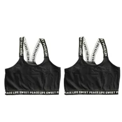 ☆ ブラック×2 ☆ 110cm ☆ タンクトップ2枚セット lykidtop77set2 タンクトップ ダンス キッズ ブラトップ スポーツブラ インナー トップス ２枚セット 子供 子ども 女の子 ノースリーブ タンク カップなし ショート丈