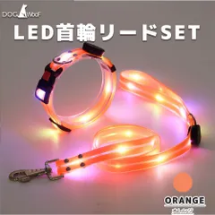 首輪 リード 犬 セット 光る首輪 LED 光るリード リード長さ120cm 首回り35～55cm調節可能 夜の散歩 USB充電式 オレンジ Dog Woof