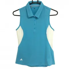 【超美品】アディダス ノースリーブポロシャツ ライトブルー×白 メッシュ風 サイド切替  レディース M ゴルフウェア adidas