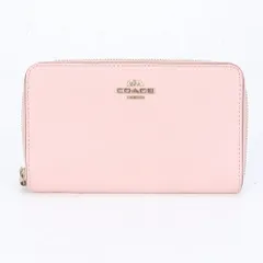 美品 コーチ 58584 レザー 二つ折り 財布 長財布 ウォレット ラウンドファスナー 本革 ピンク ブランド レディース MCM CI24-3【中古】